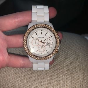 Fossil white and gold watch